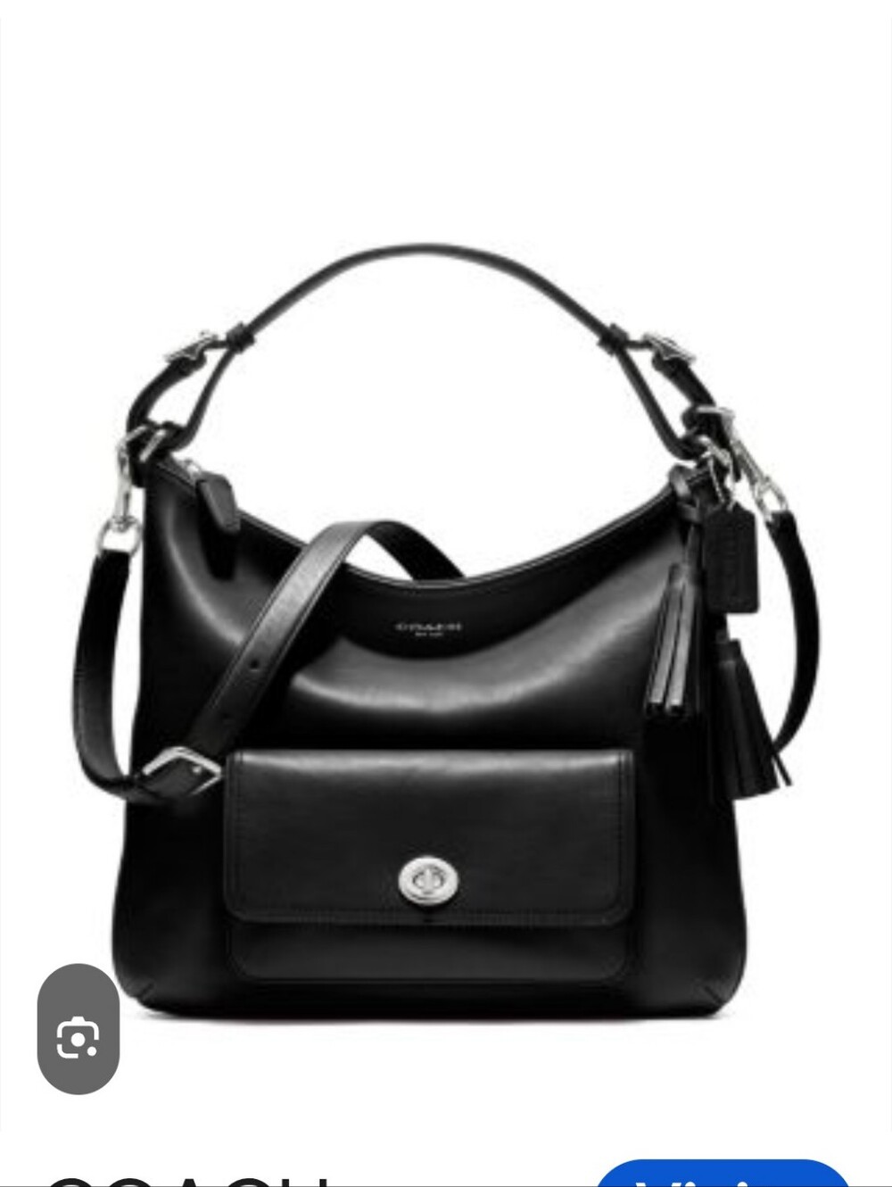 Coach Black Courtney Leather Shoulder Bag with Front Turnlock Pocket Womans